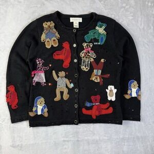 Susan Bristol Vintage Teddy Bear Sweater Size Large Embroidered Grandma Chic